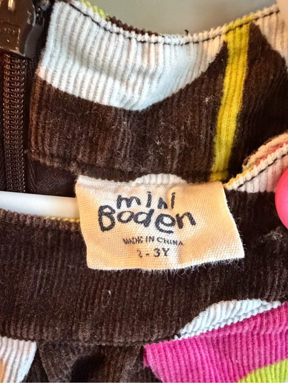 Mini Boden Girls Floral Corduroy Pinafore Dress - Brown & Pink